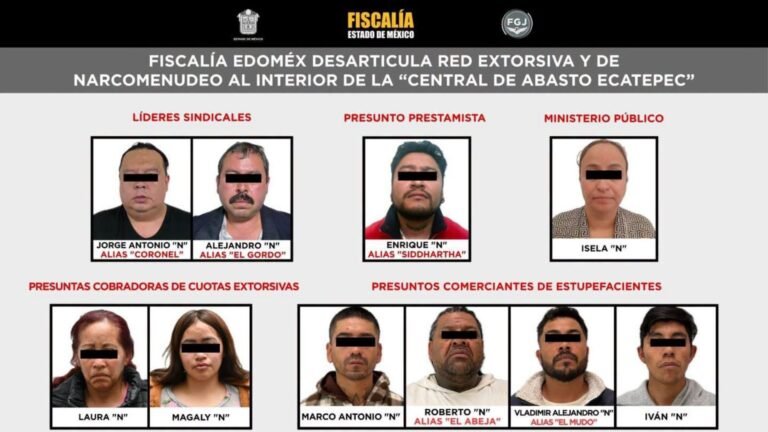 Caen 10 por extorsión en la Central de Abasto de Ecatepec; entre ellos, una agente del MP