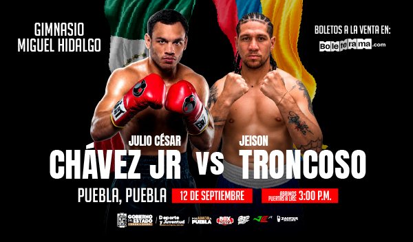 Julio Cesar Chavez Jr vs Jeison Troncoso, 12 de septiembre, Gimnasio Miguel Hidalgo, Puebla