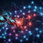 Representación de un enjambre de agentes de inteligencia artificial vulnerando una red digital